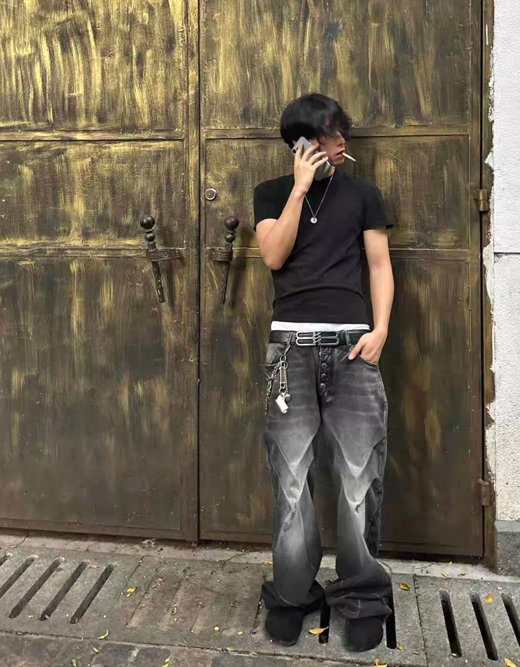 NO E MOSEN Washed Black Baggy Jeans