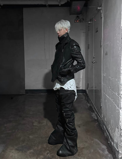 YOUWILLKNOW PU Lether Technical Flare Pants