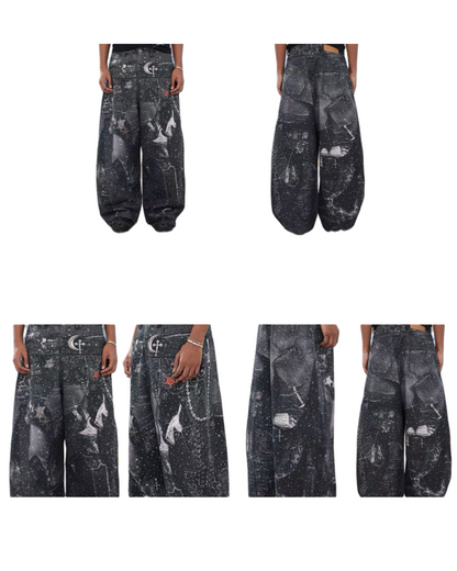 DND4DES Line Stone Print Distressed Denim Jeans