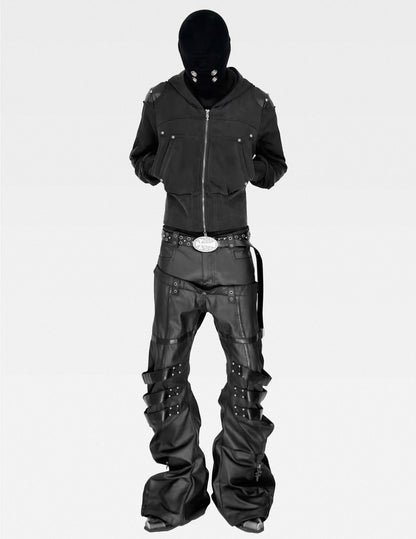 Washed Black Armor Multi-Pocket Zip Hoodie Jacket