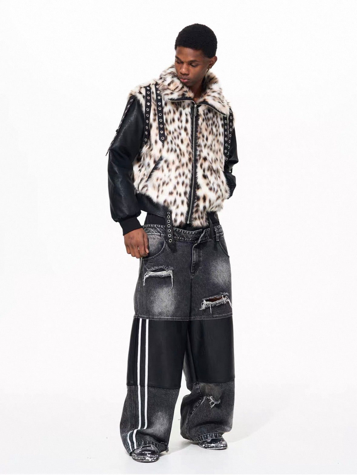 FOURTH3EX Far PU Leather Jacket