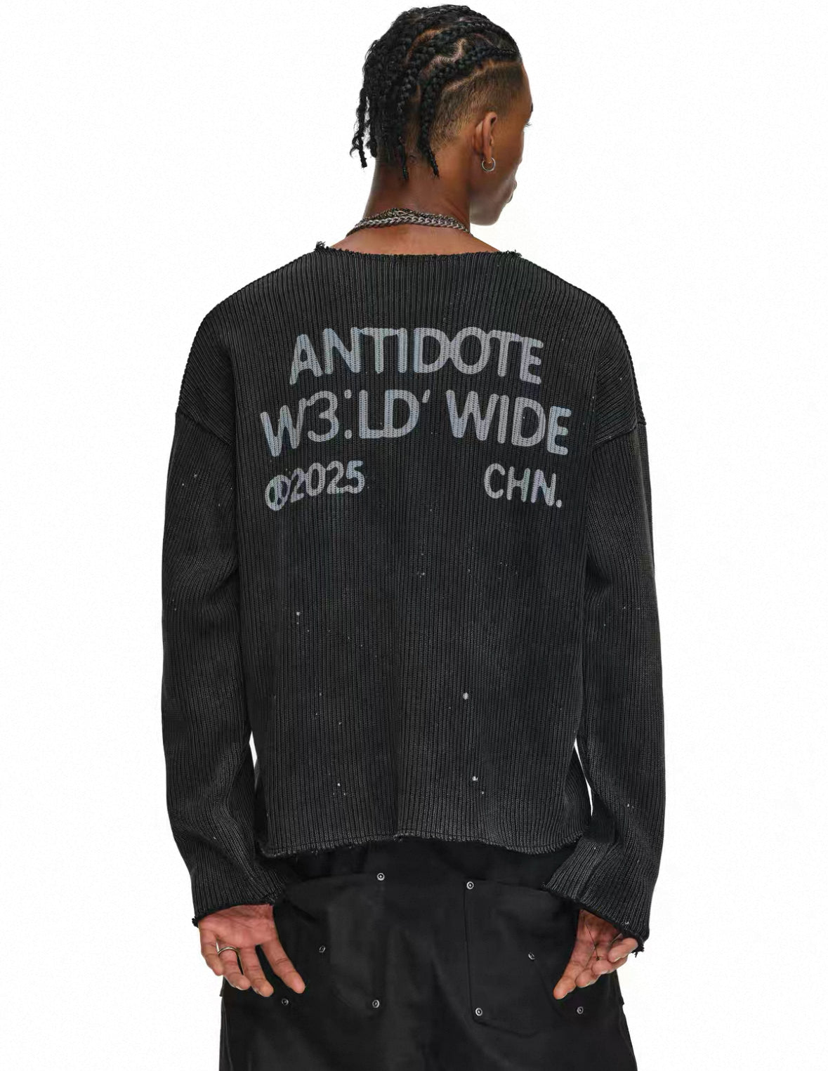 ANTIDOME Distressed Paint  Knit Sweater