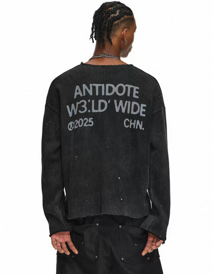ANTIDOME Distressed Paint  Knit Sweater
