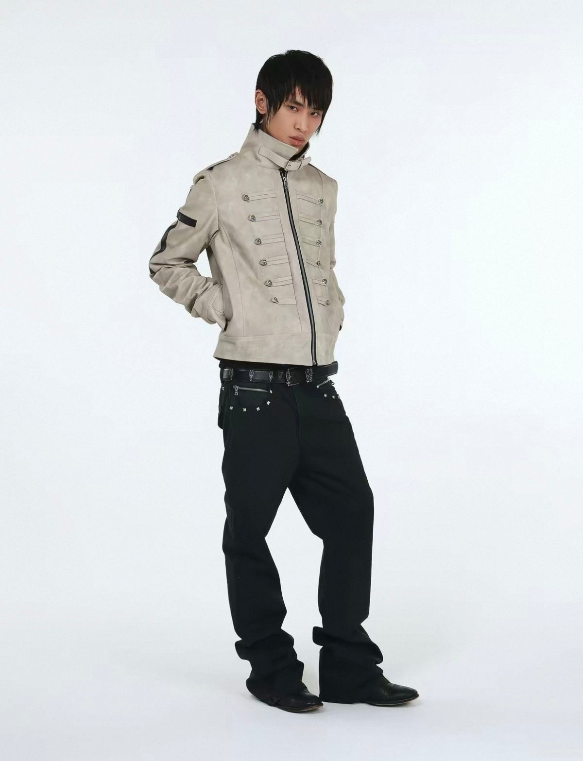DETW ゴシッククロスバックル スリムレザージャケット SELFISH