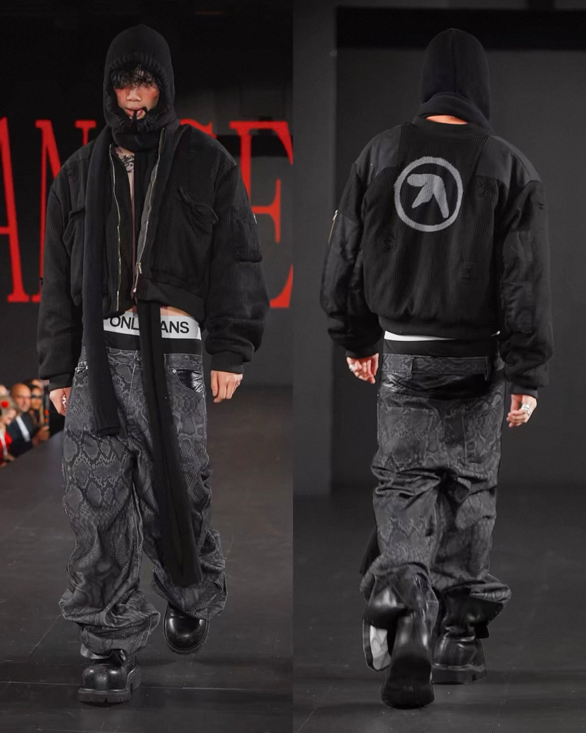 Snakeskin Panel Stacked Black Jeans