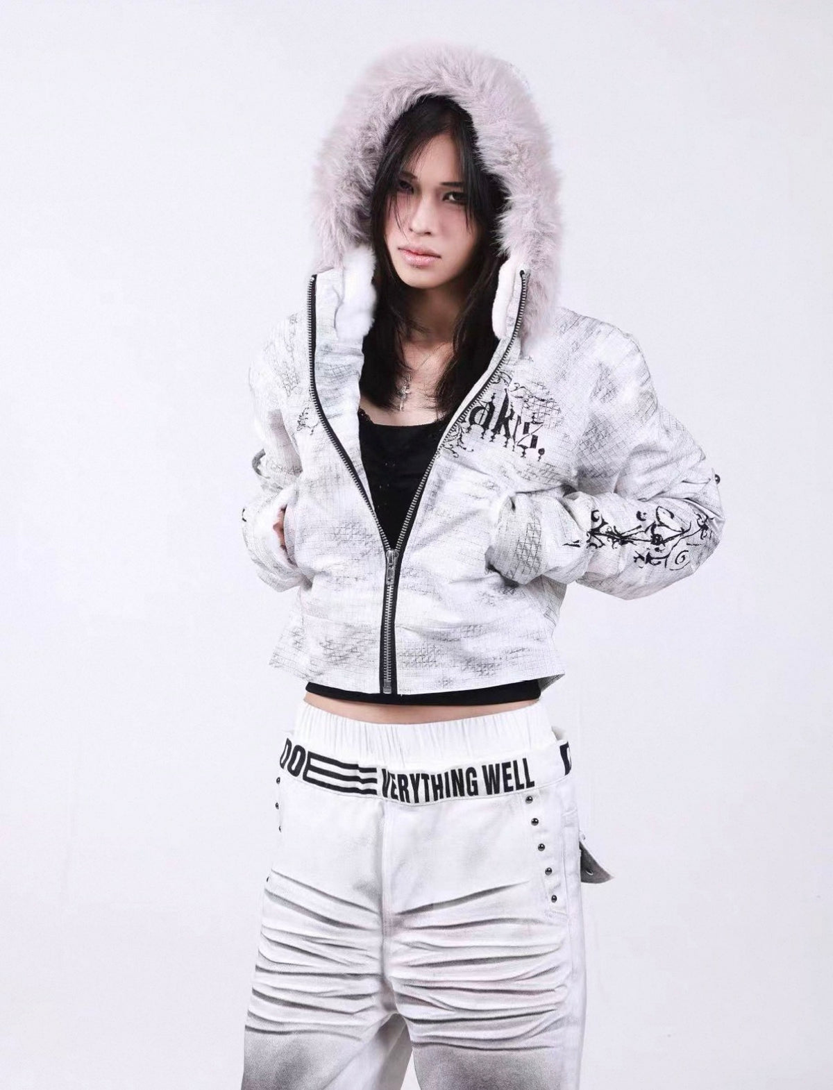 Washed Vintage Fur Collar Hooded Jacket