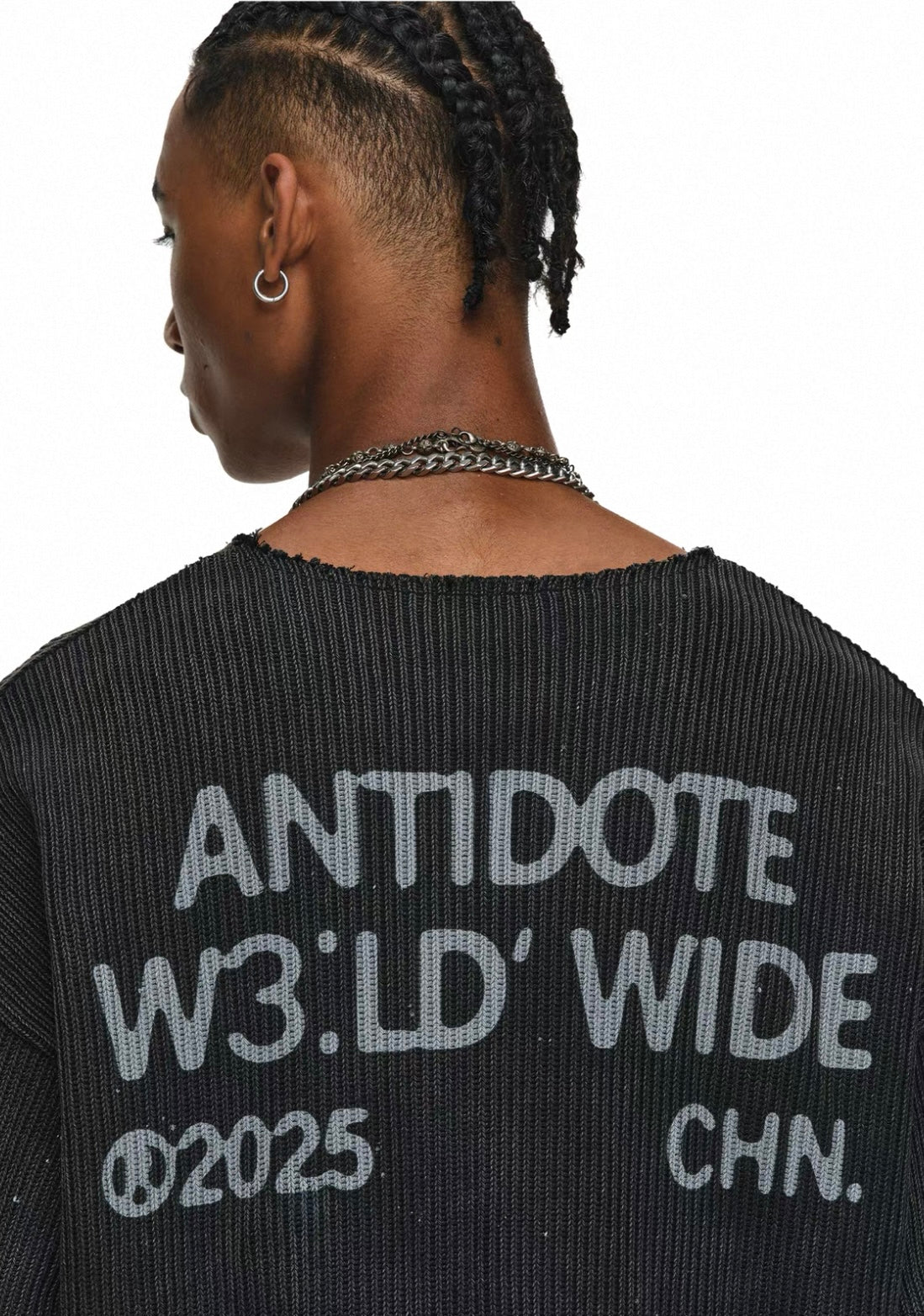 ANTIDOME Distressed Paint  Knit Sweater