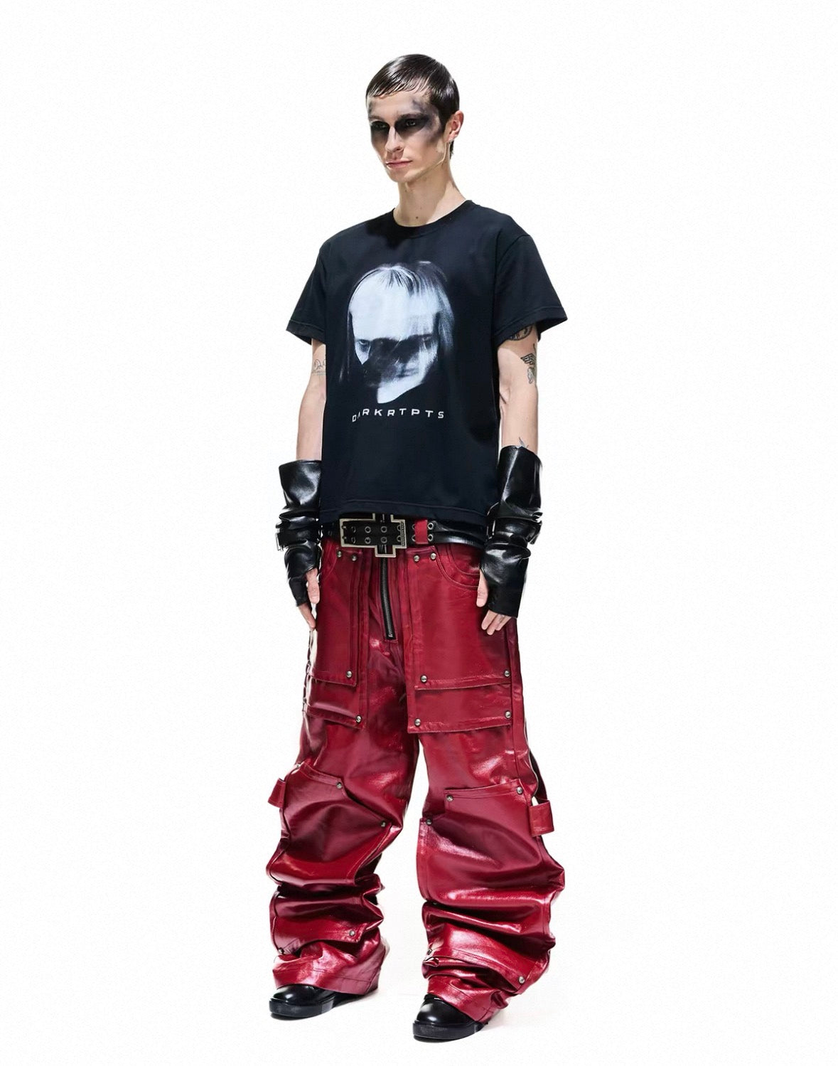 DARKRTPTS Red coated rivet pants
