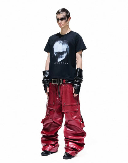 DARKRTPTS Red coated rivet pants