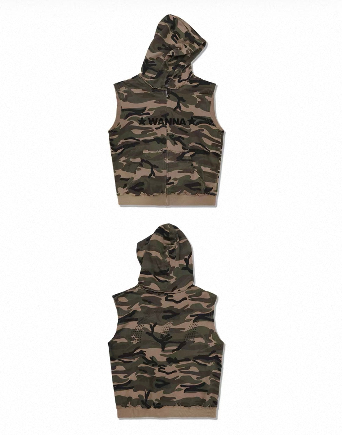 Distressed Sleeveless Zip Hoodie