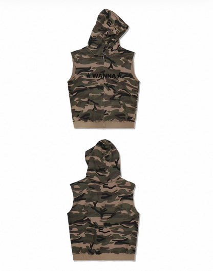 Distressed Sleeveless Zip Hoodie