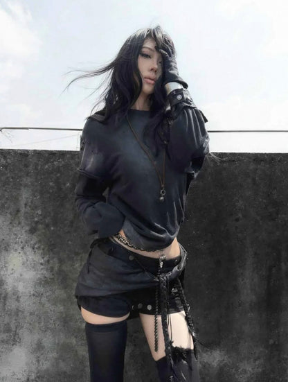CINDER VEIN ソルトウォッシュ レイヤード 長袖Tシャツ SELFISH