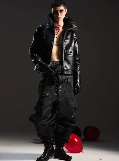 DARKRTPTS High Neck PU Lether Jacket