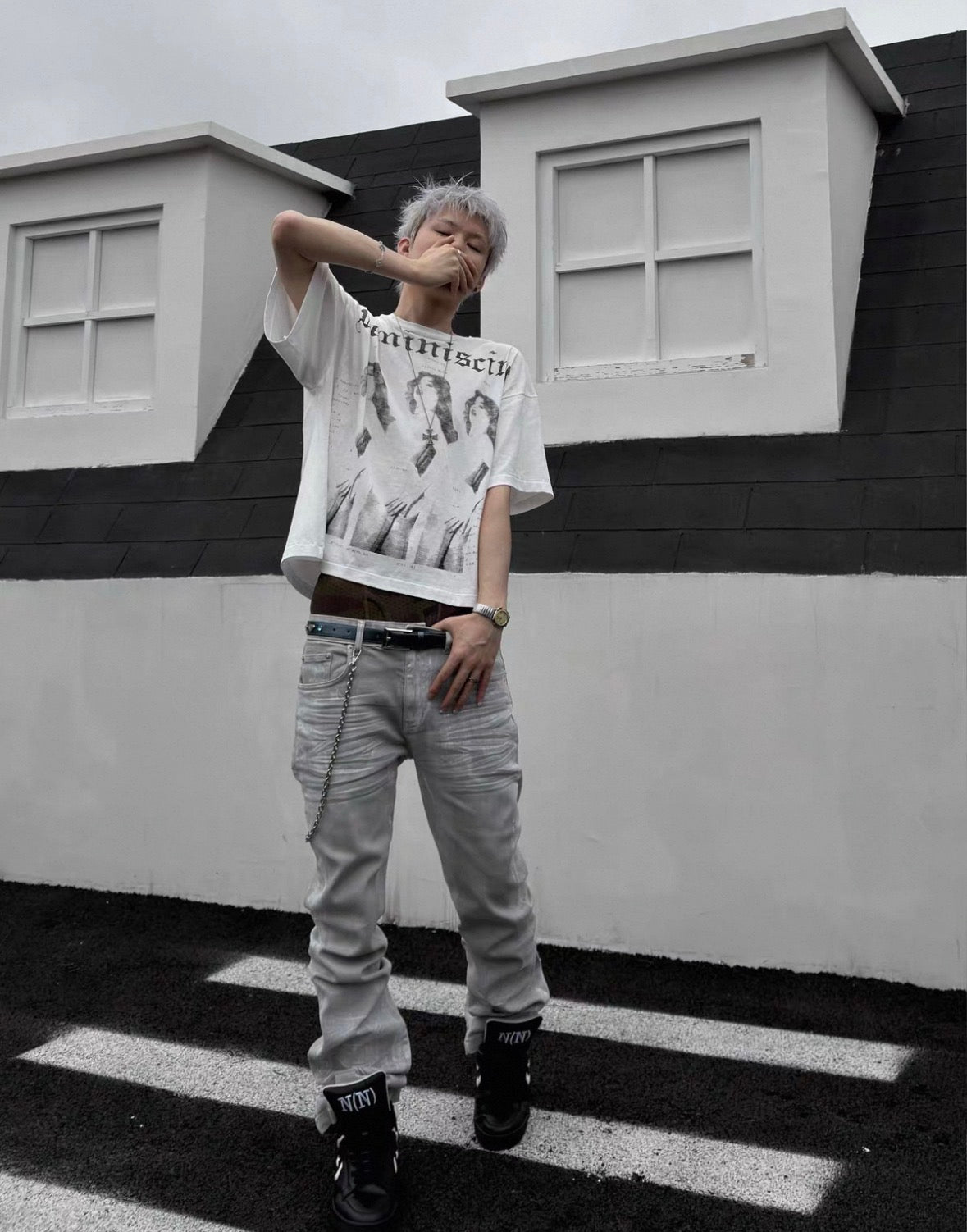 GOJOYJINNI White&Gray mix color pants