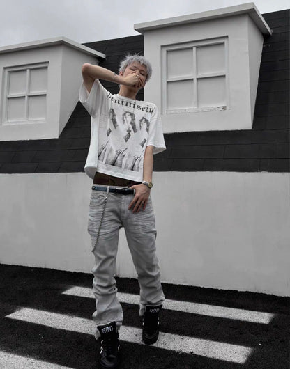 GOJOYJINNI White&Gray mix color pants