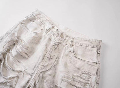Distressed Waxed Denim Shorts