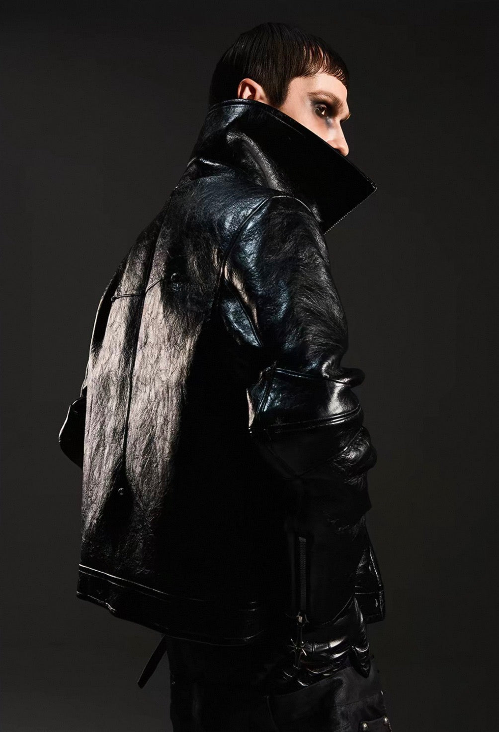 DARKRTPTS High Neck PU Lether Jacket