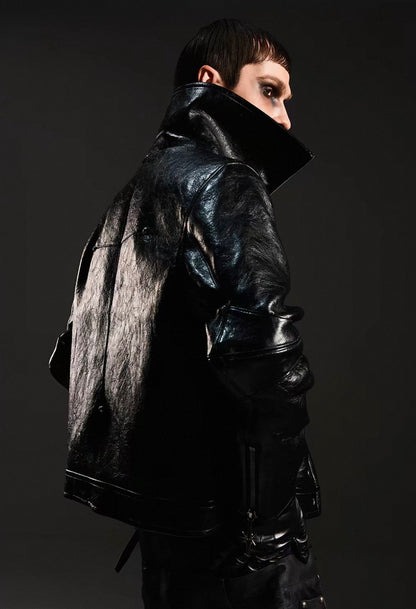 DARKRTPTS High Neck PU Lether Jacket