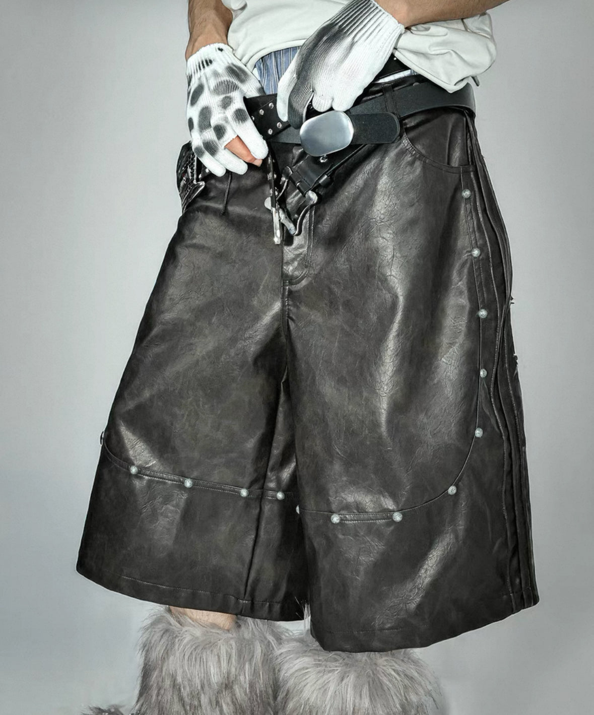 LOSECONTROLEDGE PU  Leather Half Pants