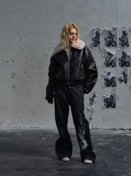 PAIKI PU Leather Bomber Jacket