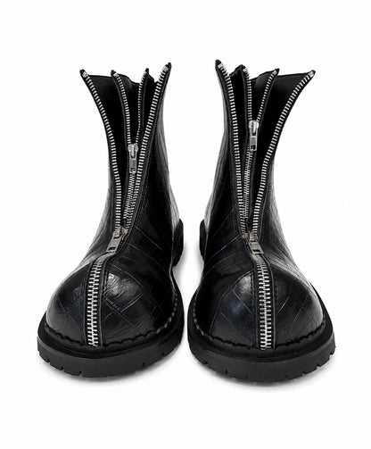 Leather Double-Zip Motorcycle Boots