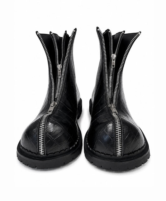 Leather Double-Zip Motorcycle Boots