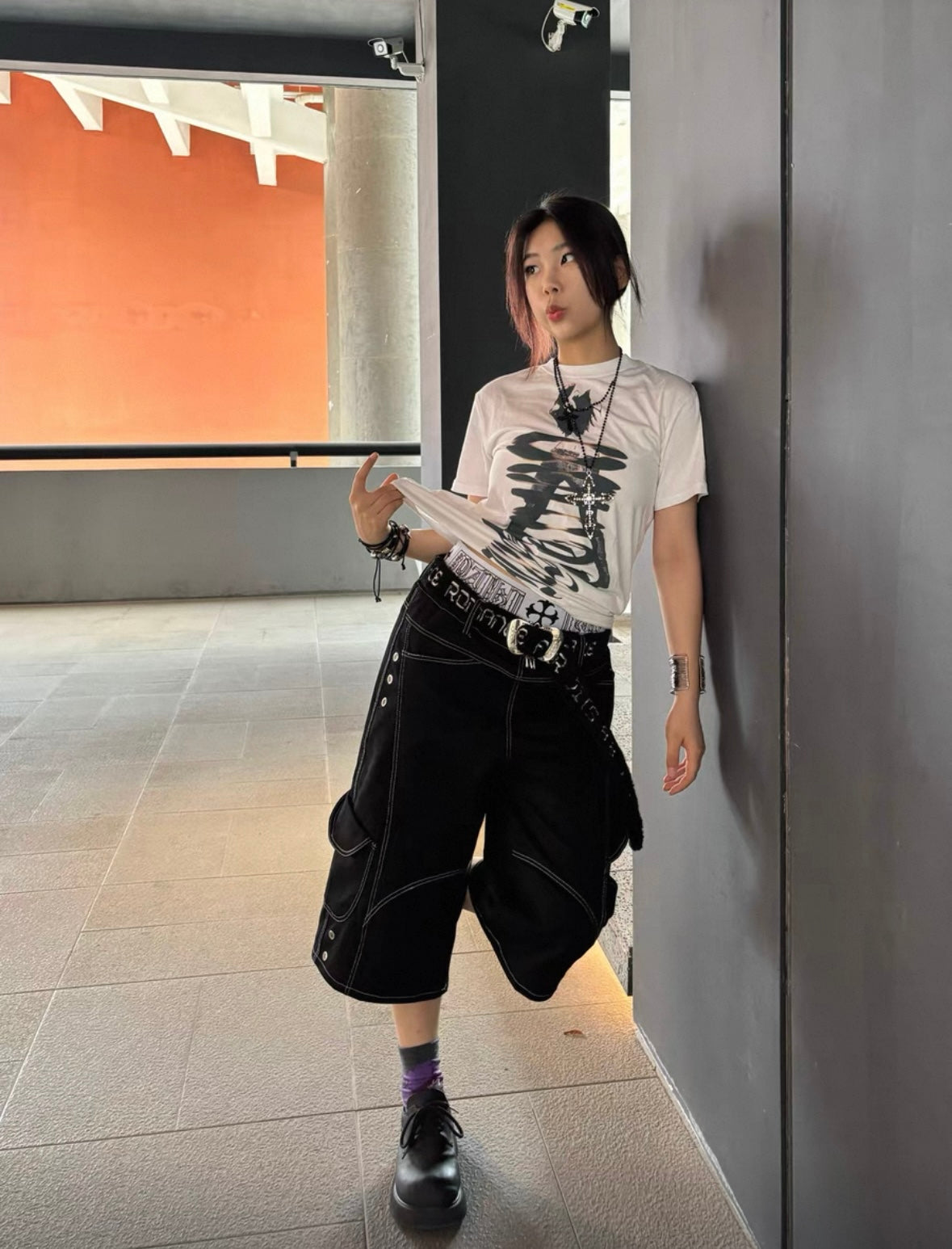 PAIKI Double Waist Half Pants