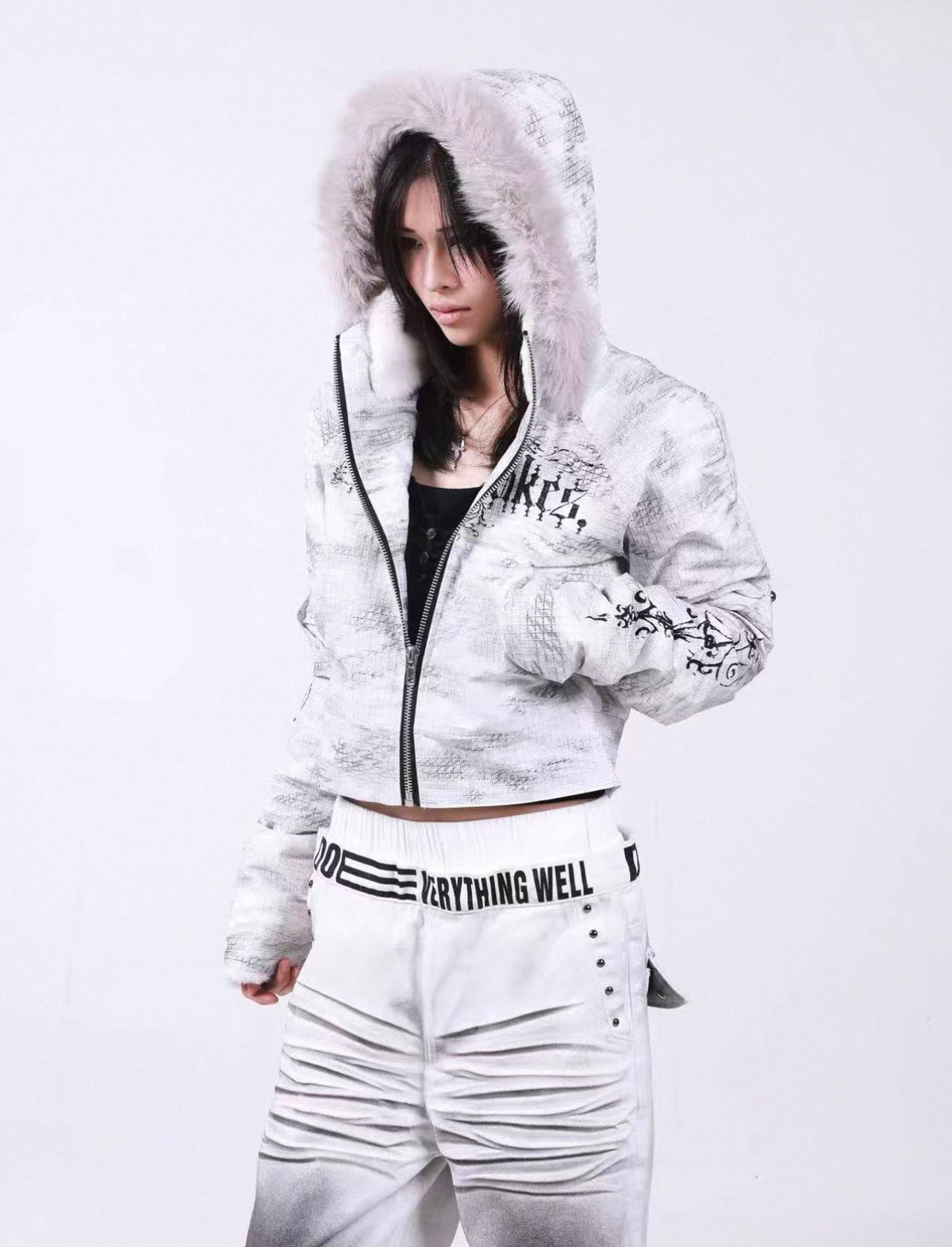 Washed Vintage Fur Collar Hooded Jacket
