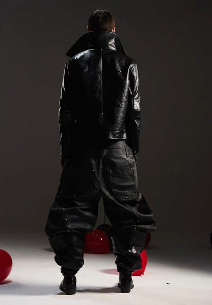 DARKRTPTS High Neck PU Lether Jacket