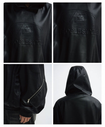 PERSONSOUL PU Leather Hoodie