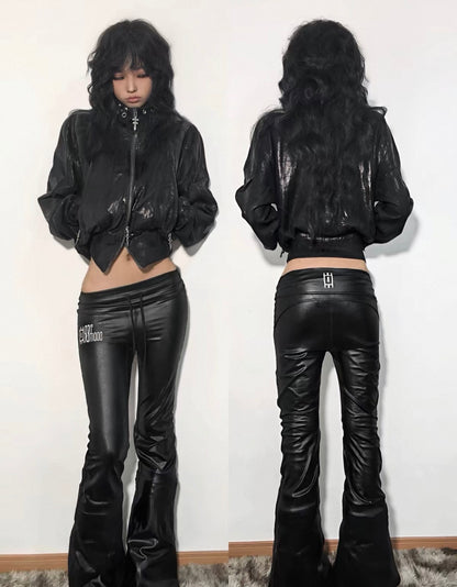 Metal Black Stand Collar Zipper Jacket