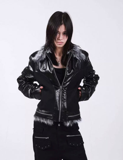 Cross Buckle Wax-Washed Fur Collar Padded Jacket