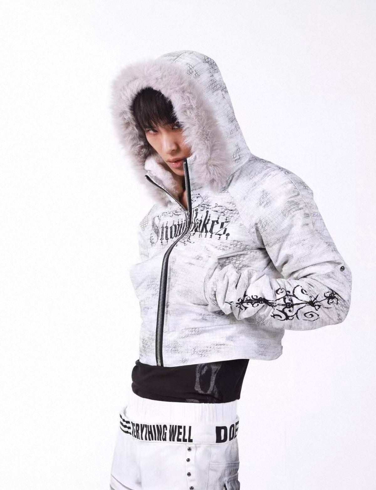 Washed Vintage Fur Collar Hooded Jacket