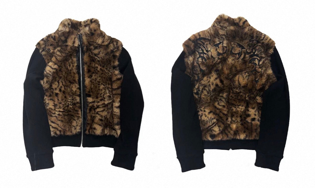 Tiger Pattern Fur Ribbed Sleeve Jacket