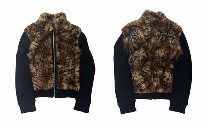 Tiger Pattern Fur Ribbed Sleeve Jacket