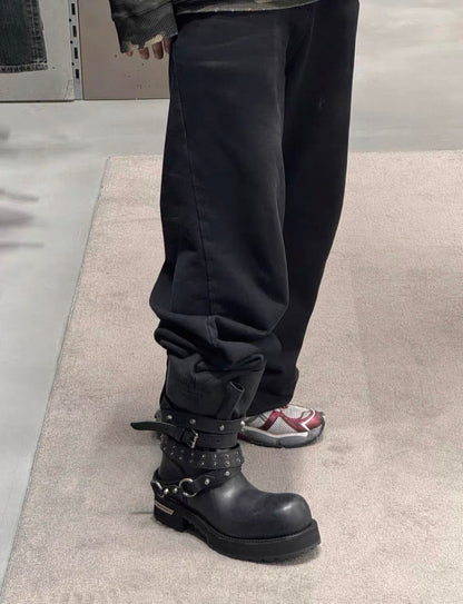 Waxed Leather Engineer Combat Boots