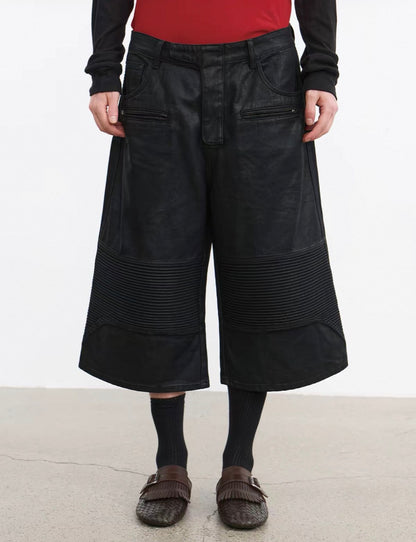 JCAESAR Ribbed Moto Capri Pants