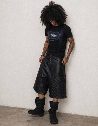 Vintage Diamond Quilted Cropped PU Leather Pants