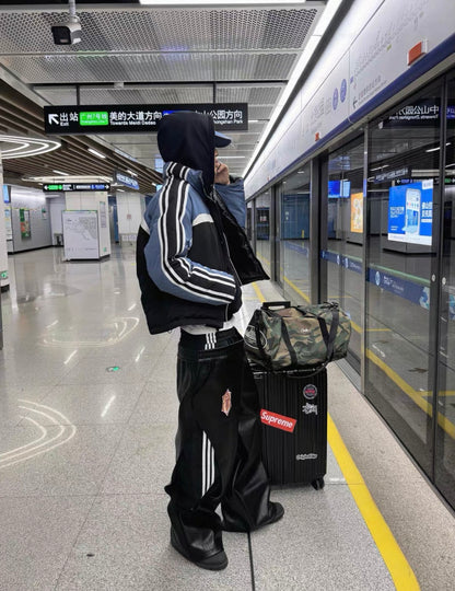 FOURTH3EX Double Waist PU Leather Pants