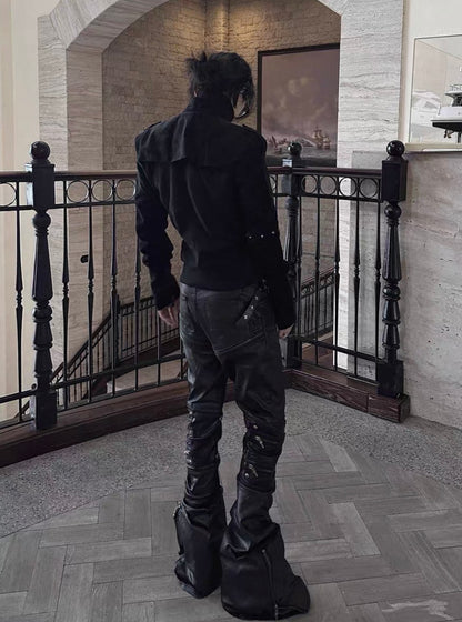 YOUWILLKNOW PU Lether Technical Flare Pants