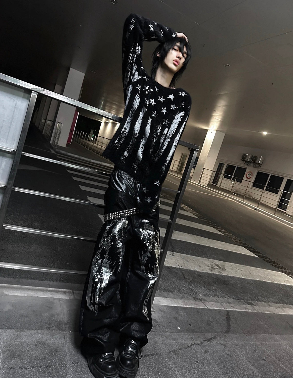 DETW ダメージ スターフラッグ モヘア調ニットセーター SELFISH