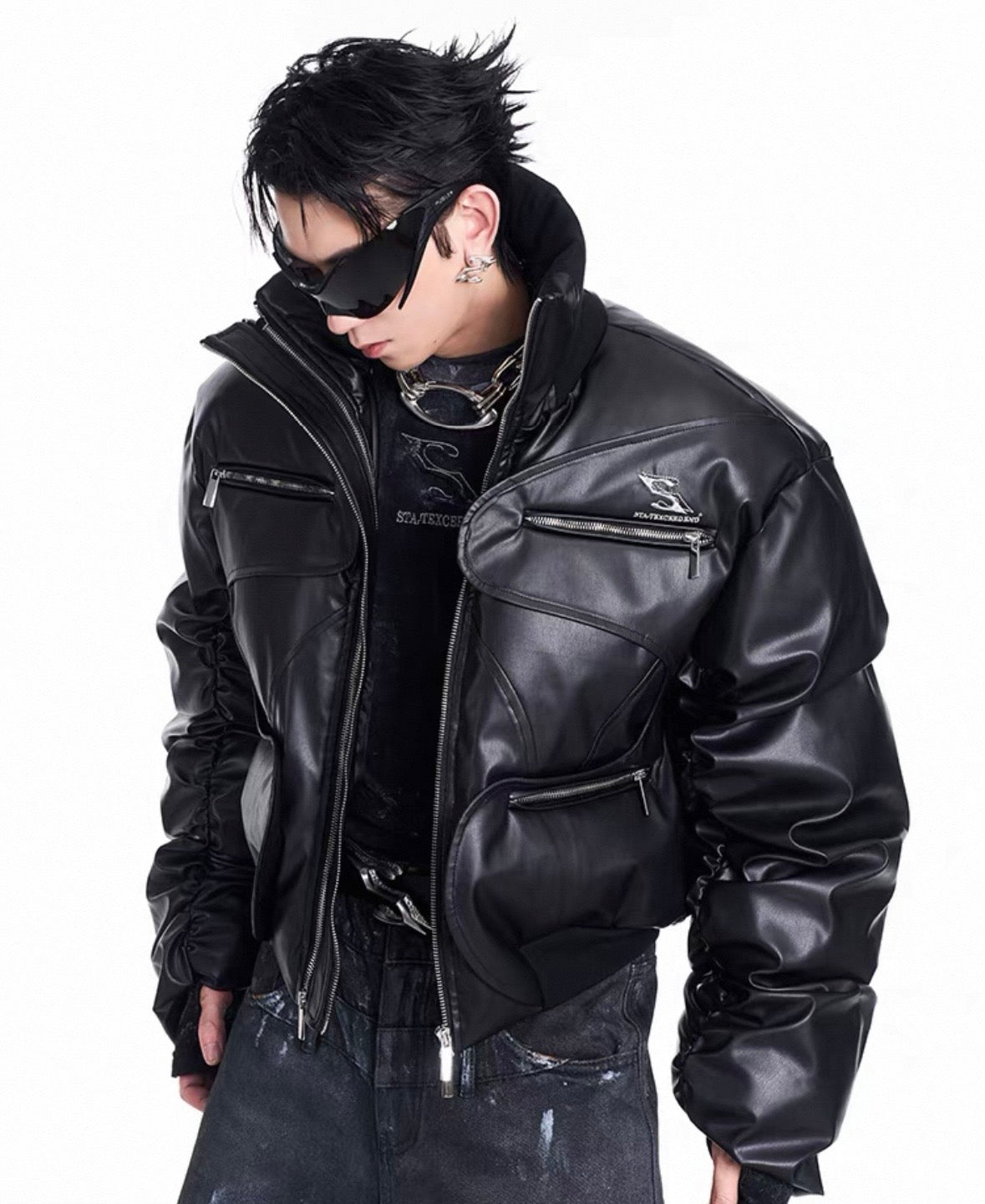 STARTEXCEEDEND PU Leather Bomber Jacket
