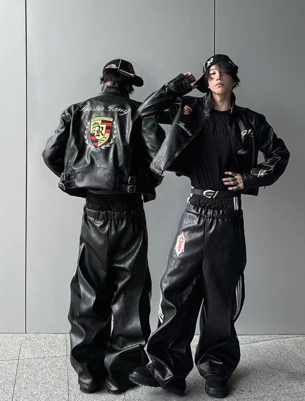 FOURTH3EX Double Waist PU Leather Pants