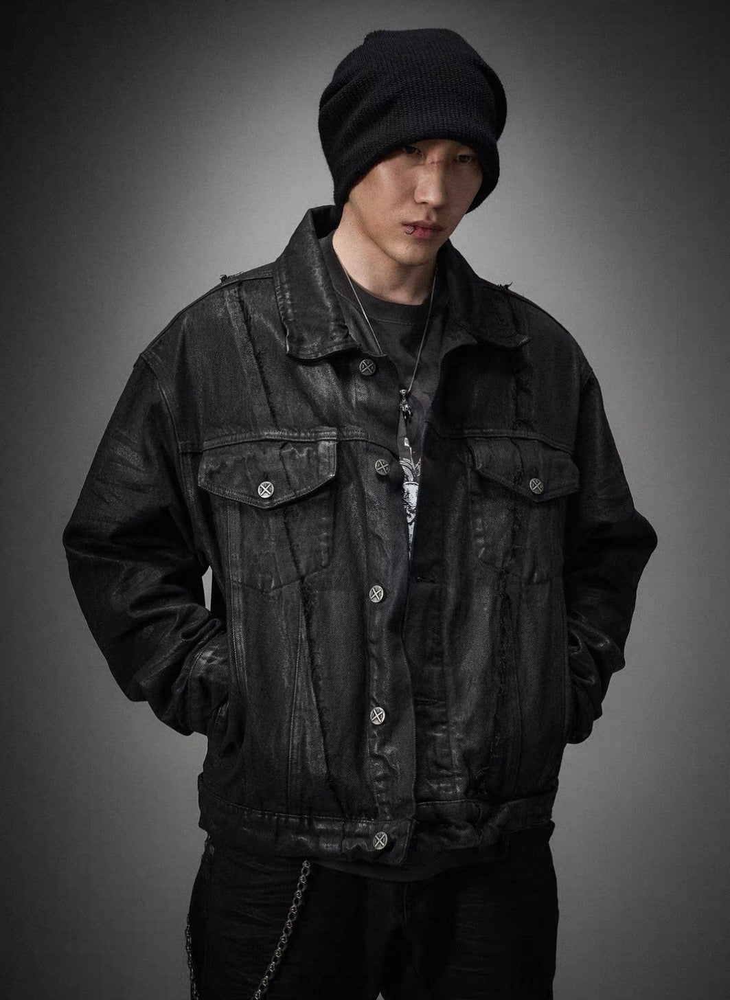 Vintage Washed Cotton Long Sleeve Cut-Out Jacket