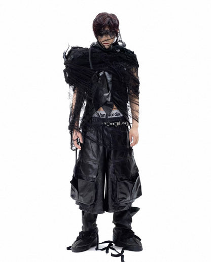 VANGUARDIA PU leather long half pants