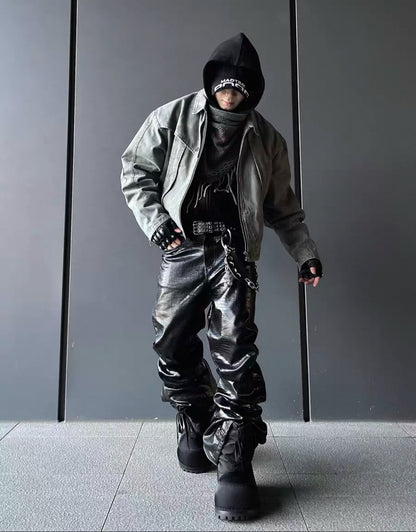 DARK FOG PU Leather Flare Pants