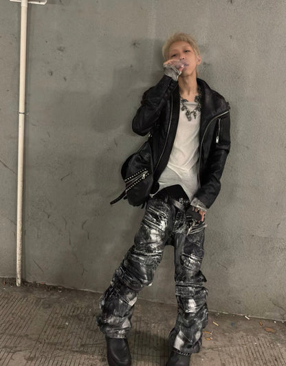 ROLLINGMONEY Silver Wax Cargo Jeans