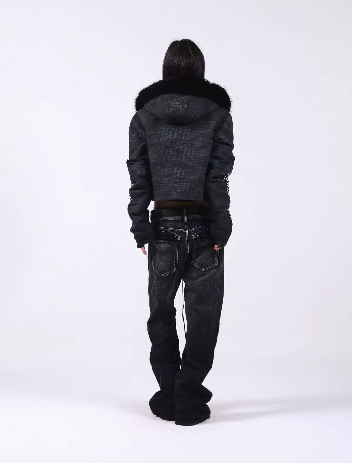 Washed Vintage Fur Collar Hooded Jacket