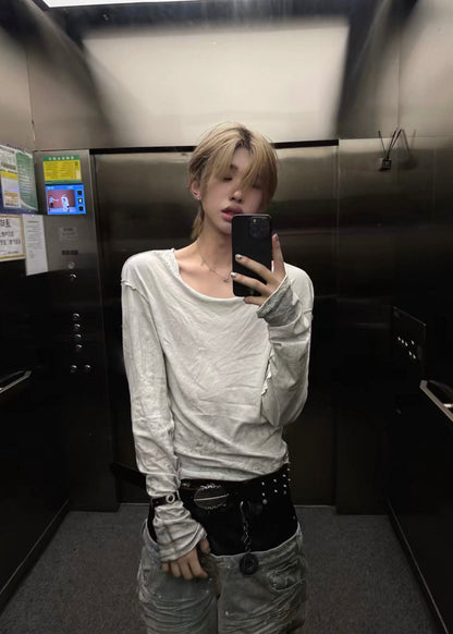 スリムフィットロングスリーブシャツ　モードストリート　SELFISH