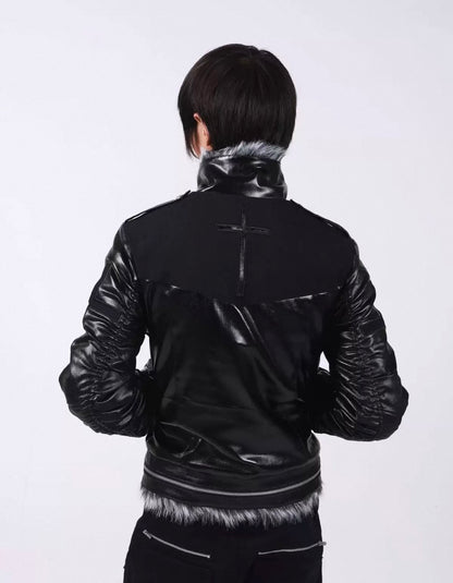 Cross Buckle Wax-Washed Fur Collar Padded Jacket